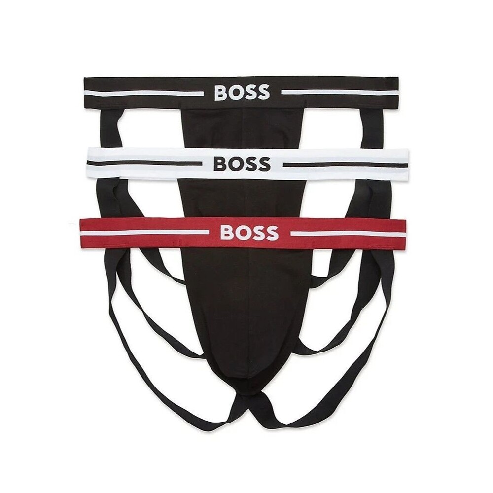 HUGO BOSS Jock Strap Mens XL Black 3-Pack Cotton Blend Logo Jockstrap